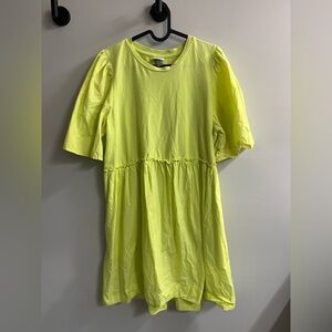 A New Day Green Yellow Midi Puff Sleeve Dress